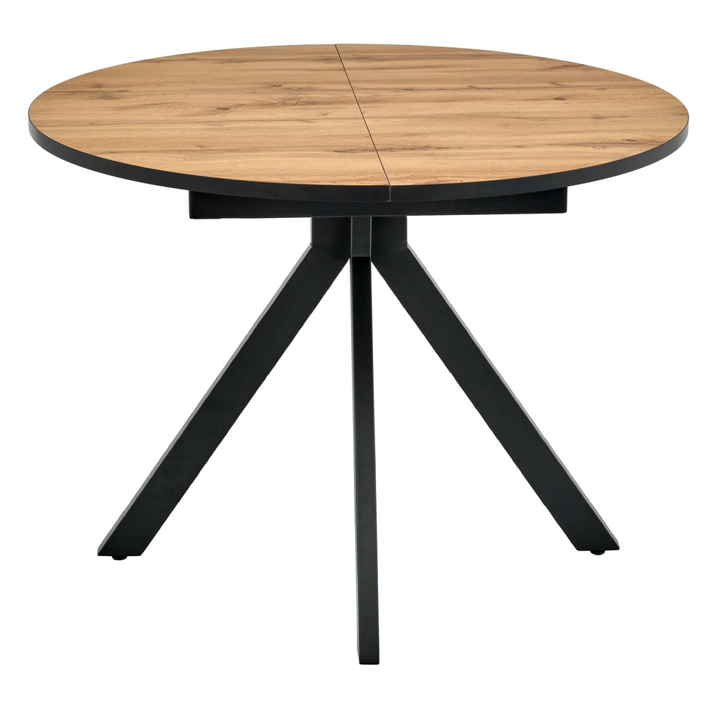 Стол Rufus круглый раскладной 100-130x100x75см, Дуб Вотан, чёрный