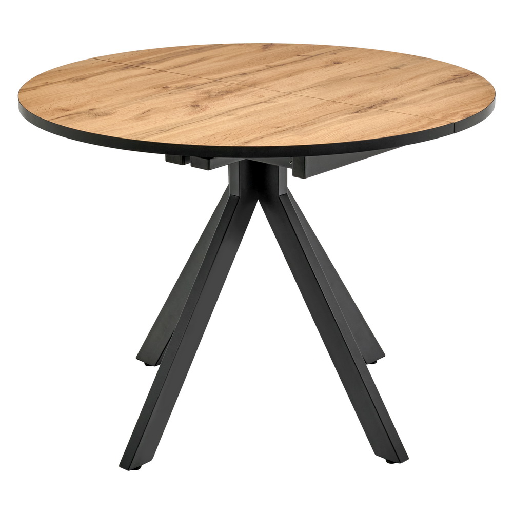 Стол Rufus круглый раскладной 100-130x100x75см, Дуб Вотан, чёрный