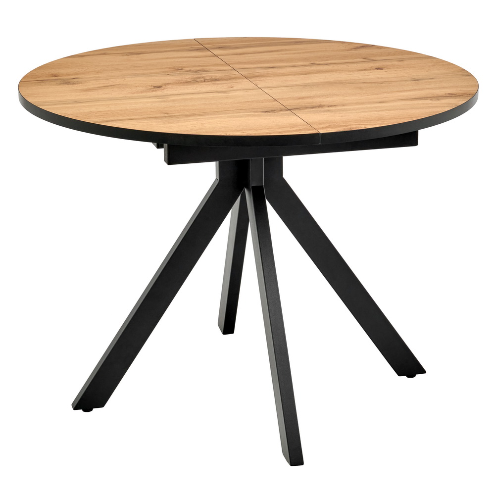 Стол Rufus круглый раскладной 100-130x100x75см, Дуб Вотан, чёрный