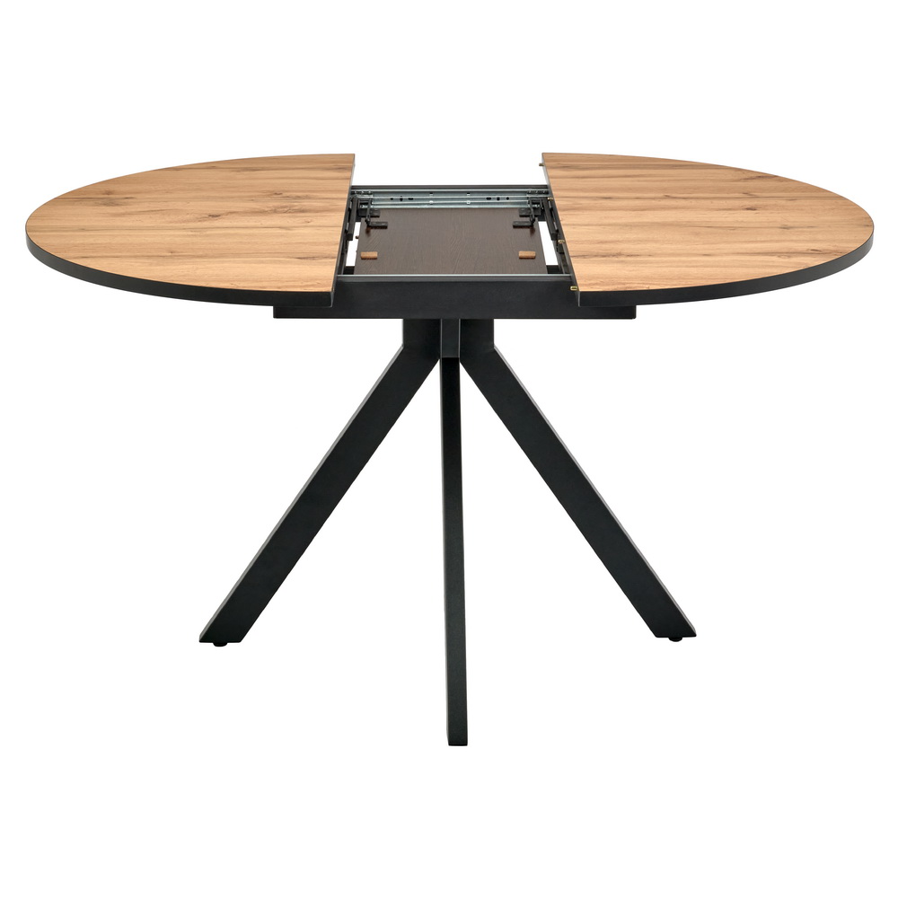 Стол Rufus круглый раскладной 100-130x100x75см, Дуб Вотан, чёрный