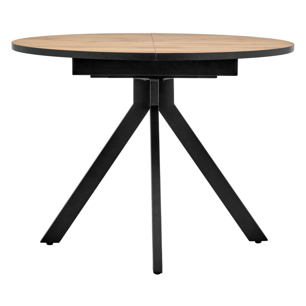 Стол Rufus круглый раскладной 100-130x100x75см, Дуб Вотан, чёрный