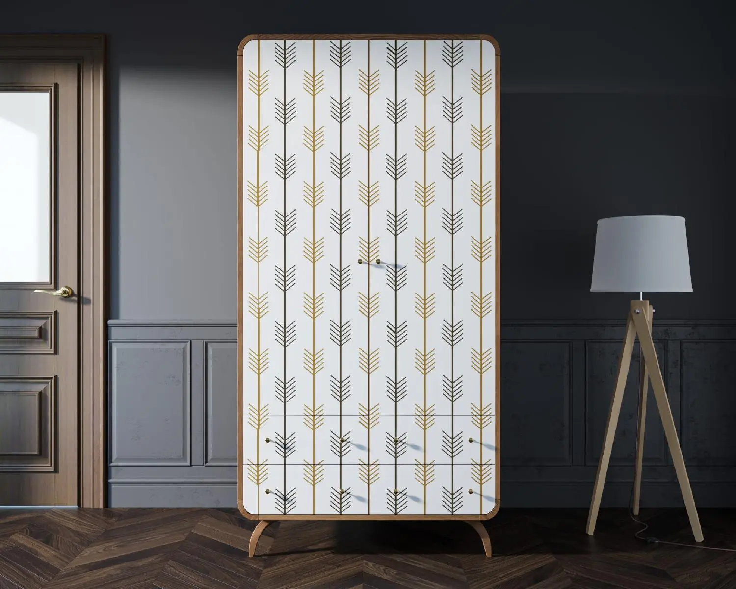 Шкаф двухстворчатый распашной с ящиками в скандинавском стиле "Ellipse Print" принт 2