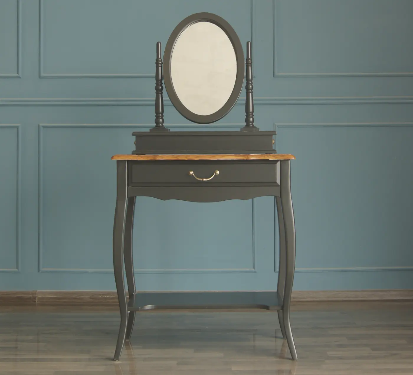 Туалетный столик "Leontina Black" с зеркалом и ящиком