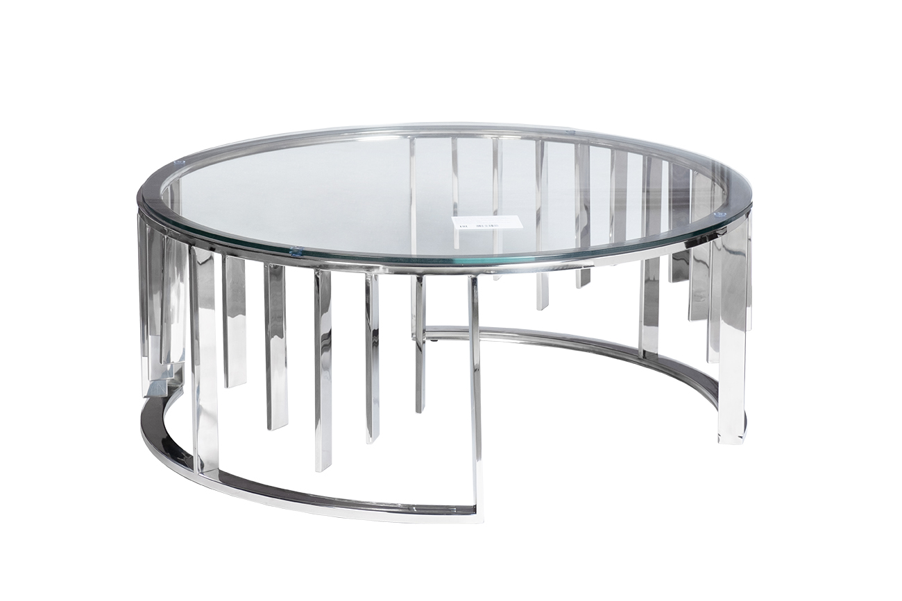 13RXCT8077-SILVER Стол журнальный стекло прозр/серебро 