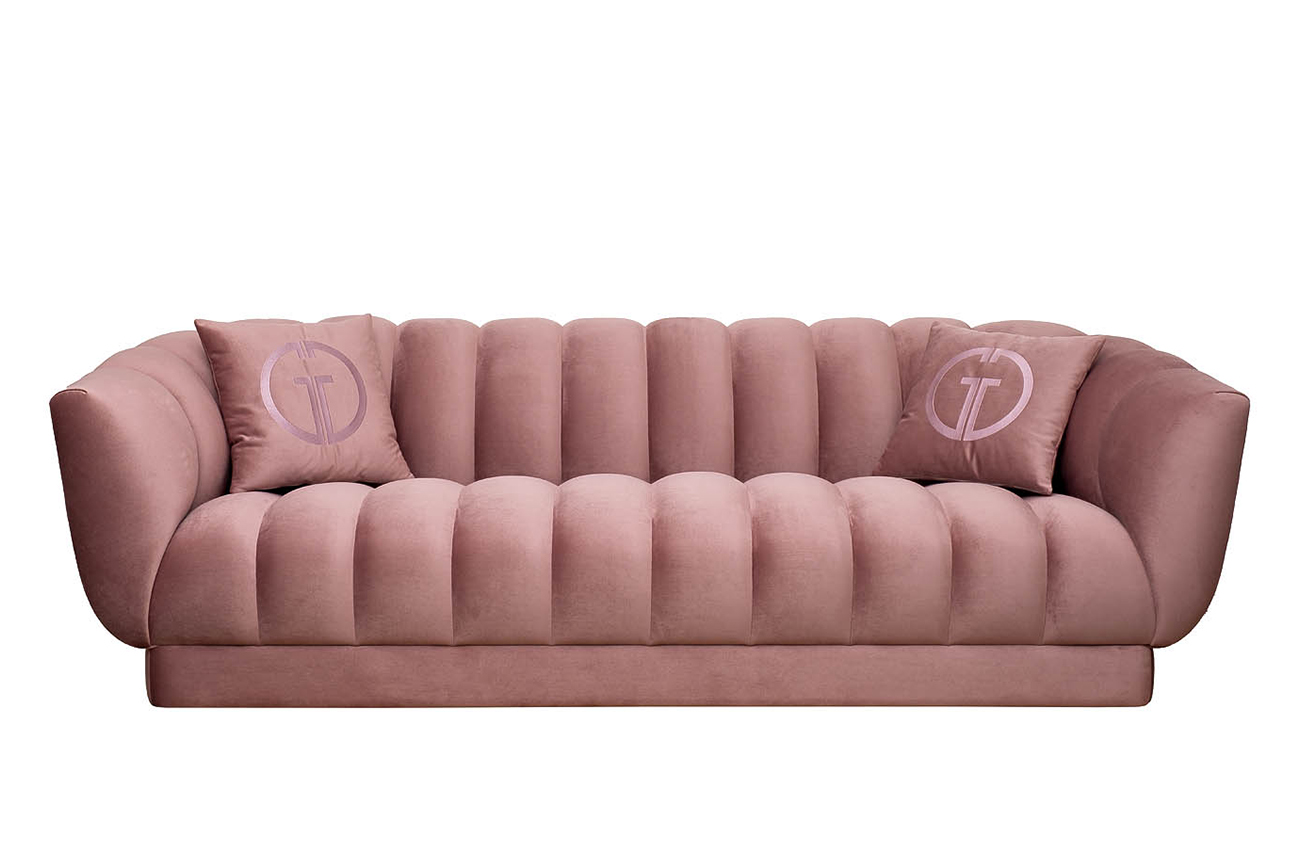 Диван Fabio трехместный, велюр розовый Colton 007-ROS, 2 подушки