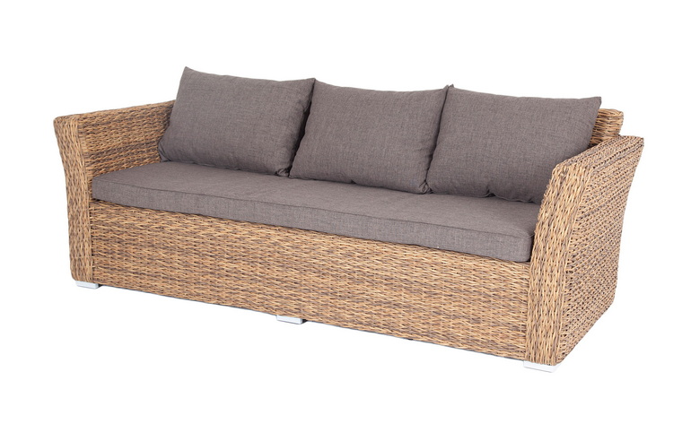 "Капучино" диван из искусственного ротанга (гиацинт) трехместный, цвет соломенный