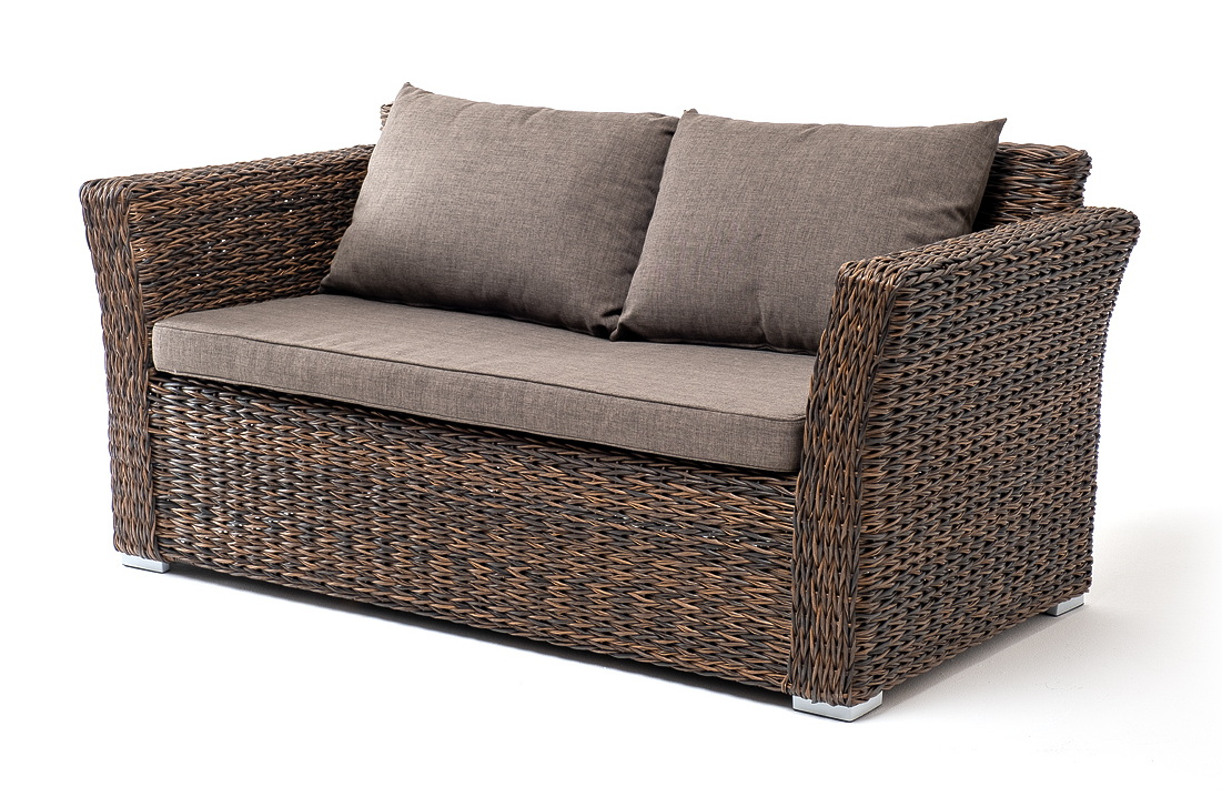 "Капучино" диван из искусственного ротанга (гиацинт) двухместный, цвет коричневый