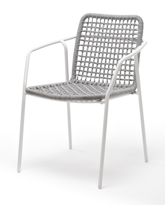 "Тунис" стул плетенный из роупа, каркас алюминий белый, роуп светло-серый