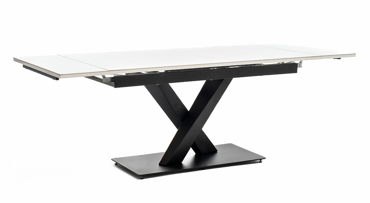 "Юпитер" стол интерьерный раздвижной обеденный из керамики, цвет белый глянцевый