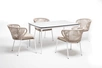 "Малакио" обеденная группа на 4 персоны со стульями "Миленто", каркас белый, роуп бежевый